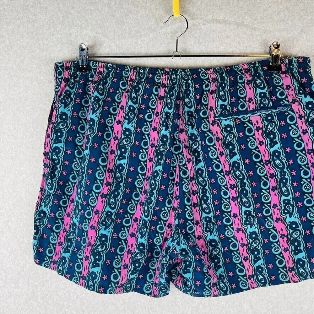 Winners Men Sz Large Vintage Swim‎ Trunks Lined Pockets Blue Abstract